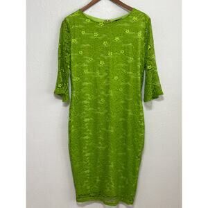 Lace Overlay Viwenni Dress XL Lime Green Flutter 1/2 Sleeve Coquette Girly